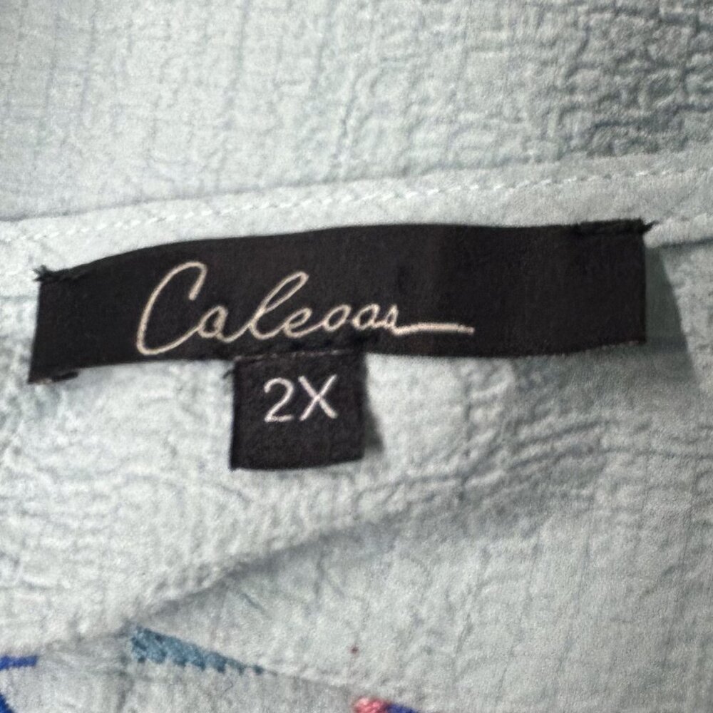 Calessa Blouse Women's 2X Mint Multi Embroidered Floral Patchwork Print TopTunic - Picture 9 of 13
